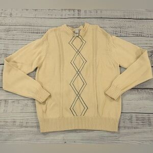Vintage Geoffrey Beene Cable Knit Cream Sweater Argyle Pattern Men’s Size M